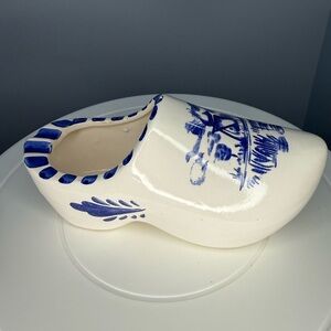 Blue and White Ceramic painted wooden shoe